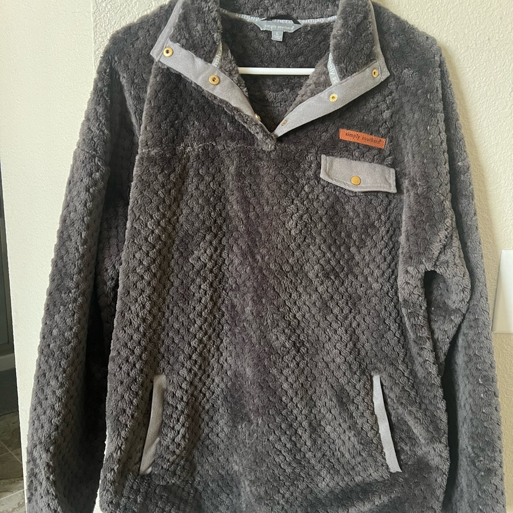 Simply Southern Gray V-Neck Sweater Plush Texture